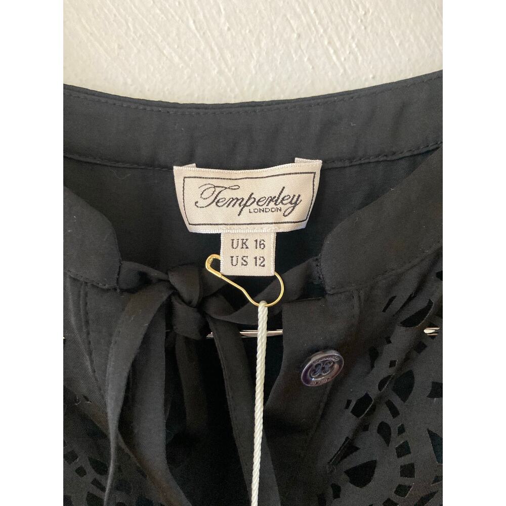 Temperley London Women's Black Jacques Tie Button Front Blouse Top 12 Eyelet - Picture 10 of 13